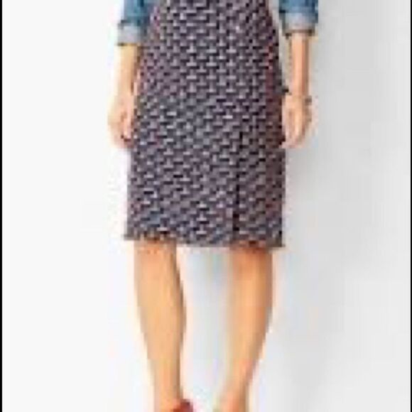 TALBOTS Boucle Navy White, Blue & Red Wrap Skirt With Slit - Picture 3 of 16